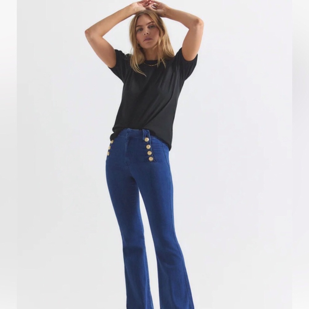 Derek Lam Robertson stretch Jeans with Gold Button Accents $285 Full length